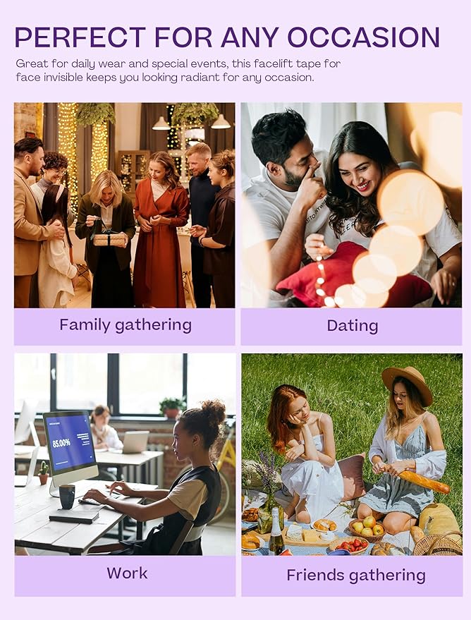 ACADA Face Lift Tape Neck Tape Lifting Invisible for Lifting Sagging Skin, Facial Tape for Wrinkles, Breathable, Strong Adhesive, 80pcs Face Tapes with 8Dark Bands