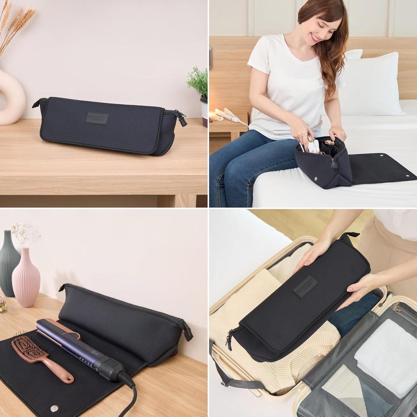 BAREFOOT CARIBOU Hair Tools Travel Bag and Heat Resistant Mat for Flat Irons, Straighteners, Curling Iron, and Haircare Accessories, 2-in-1 design, with Interior Pockets, Portable Organizer