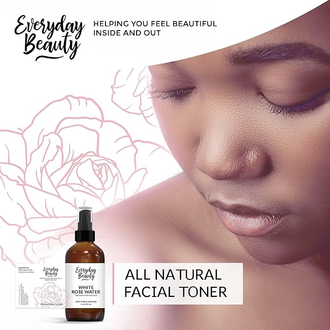 White Rose Water Facial Toner - Alcohol-Free Vegan All Natural Refreshing Spray Mist for Face and Hair - Uplifts, Calming & Soothing for All Skin Types 4oz with Fine Mist Cap