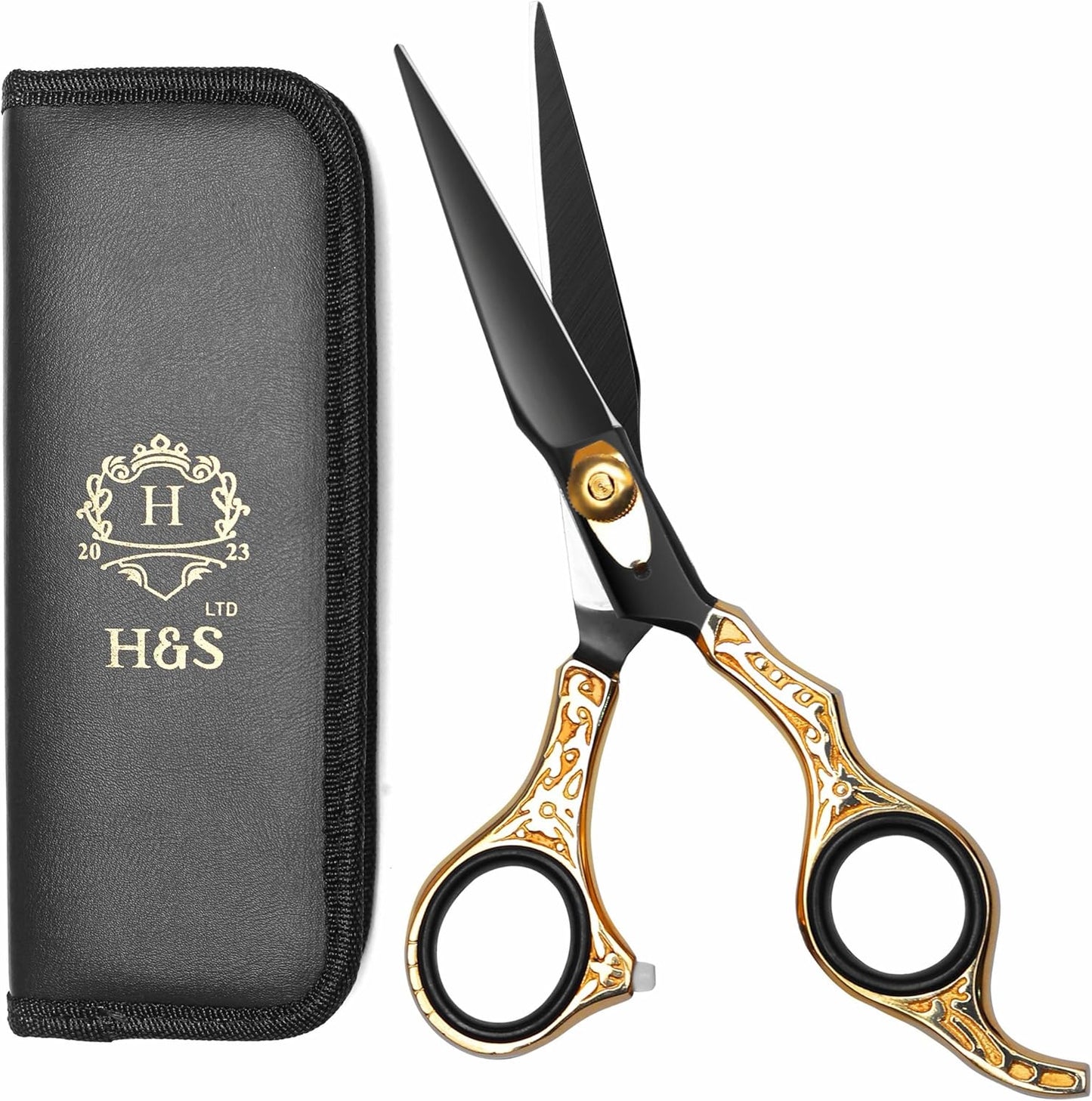 H&S GoldBlack Series Professional Hair Cutting Scissors | Premium Japanese Stainless Steel | 6.5” Hair Shears, Barber Accessories & Hair Salon Supplies | Beard & Moustache Grooming