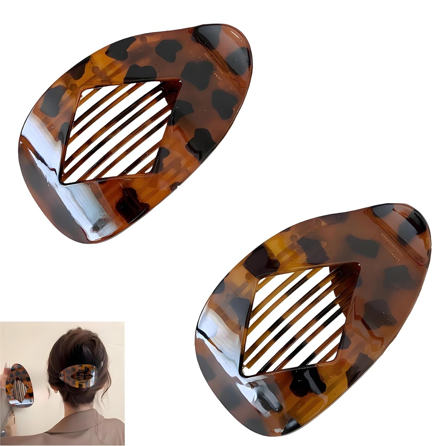 Simple Elegant Duckbill Hair Clip for Women Girls – Non-Slip Flat Beak Hair Clips for Thick Thin Hair – Strong Hold Minimalist Style Hair Accessories (Leopard print 2pcs)