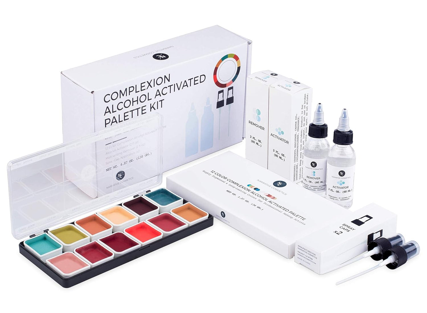 Narrative Cosmetics Complexion Alcohol-Activated Palette, Activator, and Remover Kit, Professional SFX Makeup Set