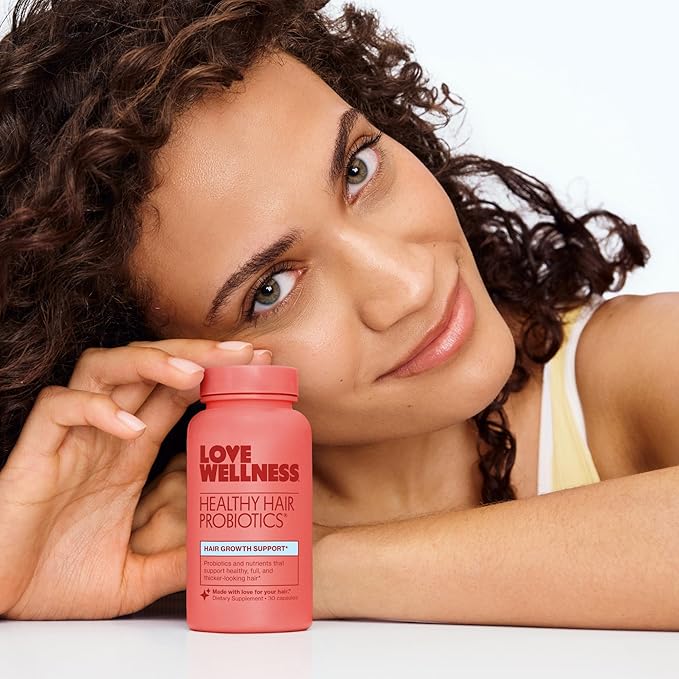 Love Wellness Healthy Hair Probiotics | Support Hair Growth with Biotin and Vitamin B12 & B6 | Supplement for Healthy Scalp & Thicker, Fuller Looking Hair | Safe & Effective | 30 Capsules