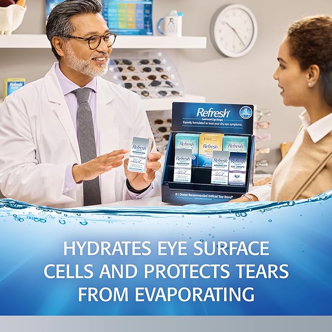 Refresh Optive Advanced Lubricant Eye Drops For Dry Eyes, 0.33 Fl Oz Sterile (2 Count)