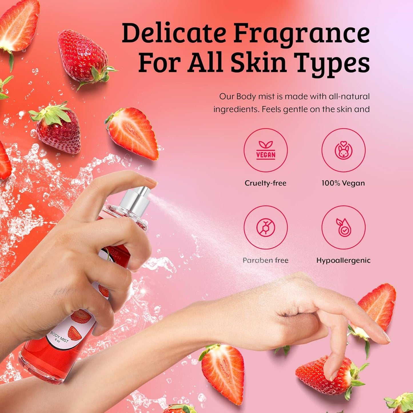 Luxurious Scented Strawberry Fragrance Body Mist A Sophisticated 8 oz Gift Stocking Stuffer Exquisitely Crafted for Women's Sublime Fragrance