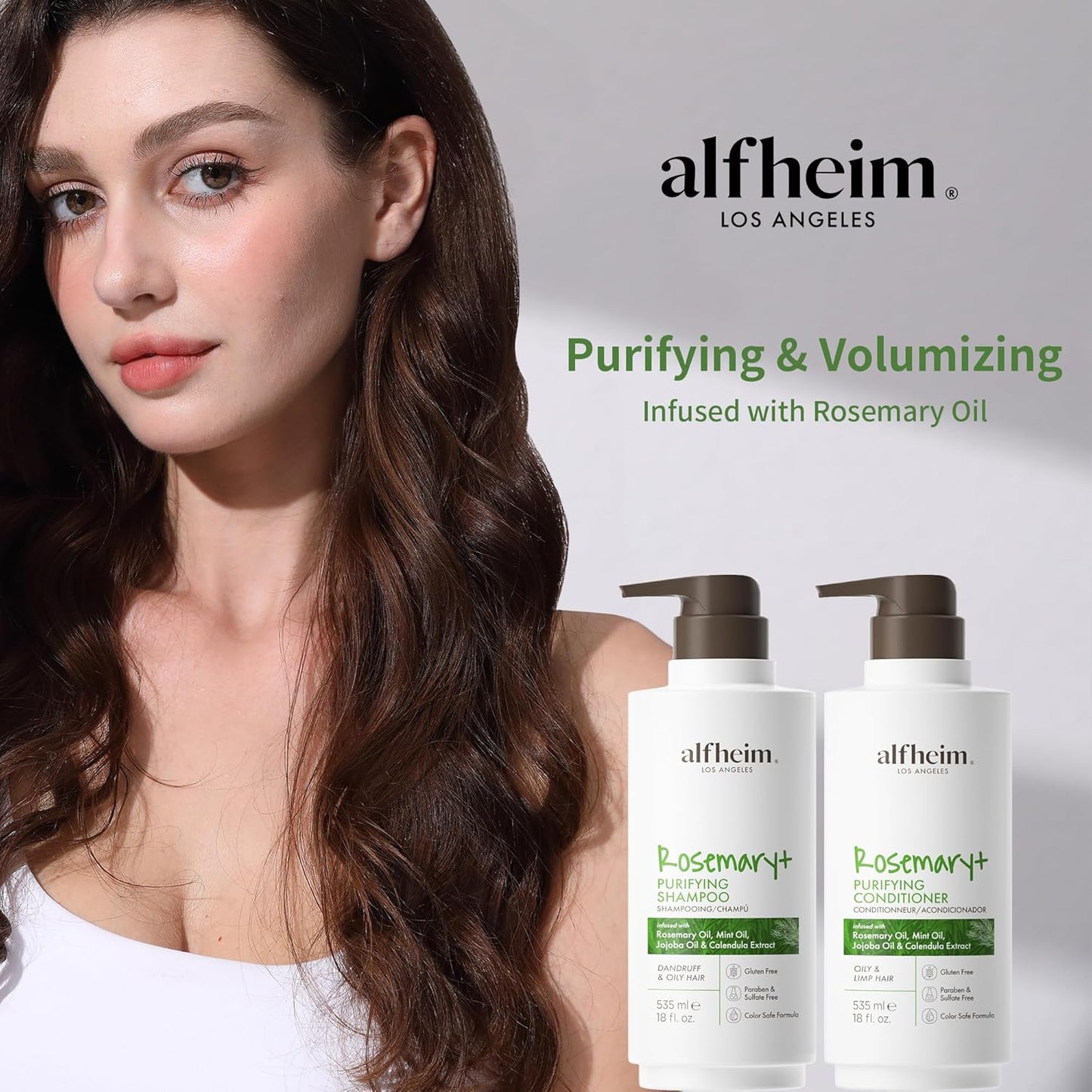 ALFHEIM Rosemary+ Purifying Shampoo & Conditioner Set – Balancing Care for Oily & Fine Hair with Rosemary, Peppermint & Jojoba Oils – Deep Cleanse, Lightweight Hydration, Sulfate-Free – 18 oz x2