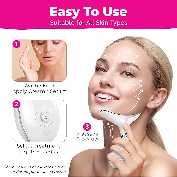 Red Light Therapy for Face Lift - Neck Facial Massager Beauty Device, Luminesce 7-in-1 LED Facial Sculptor, Lymphatic Drainage Massager, Double Chin Reducer, True Beauty Glow, Gua Sha Tools - White