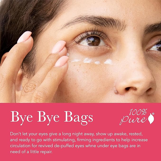 100% PURE Coffee Bean Caffeine Eye Cream Refresh & Hydrate Under Eye Treatment Reduce Puffiness, Dark Circles, Wrinkles with Green Tea, Rose Hip, Vitamin E - Youthful Vibrant Eyes - Vegan - .3 oz