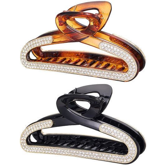SINIDE Crystal Hair Clips, Rhinestone Claw Clips Nonslip Acrylic Jaw Clip for Thin Long Hair, Fashion Elegant Clamps Accessories for Women Ladies Strong Hold Barrette for Styling (2 Pack)