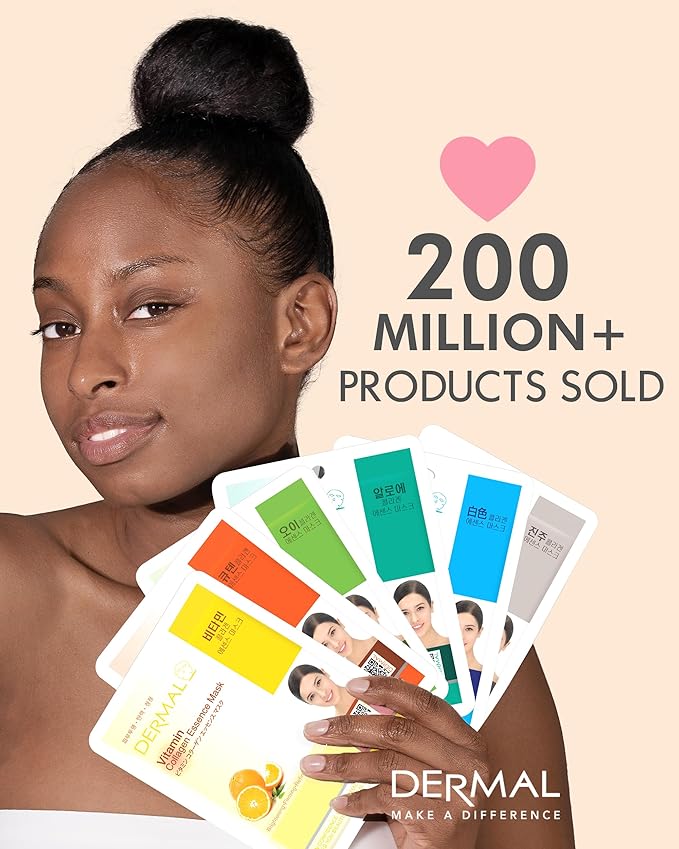 DERMAL White Collagen Essence Full Face Facial Mask Sheet 23g Pack of 10