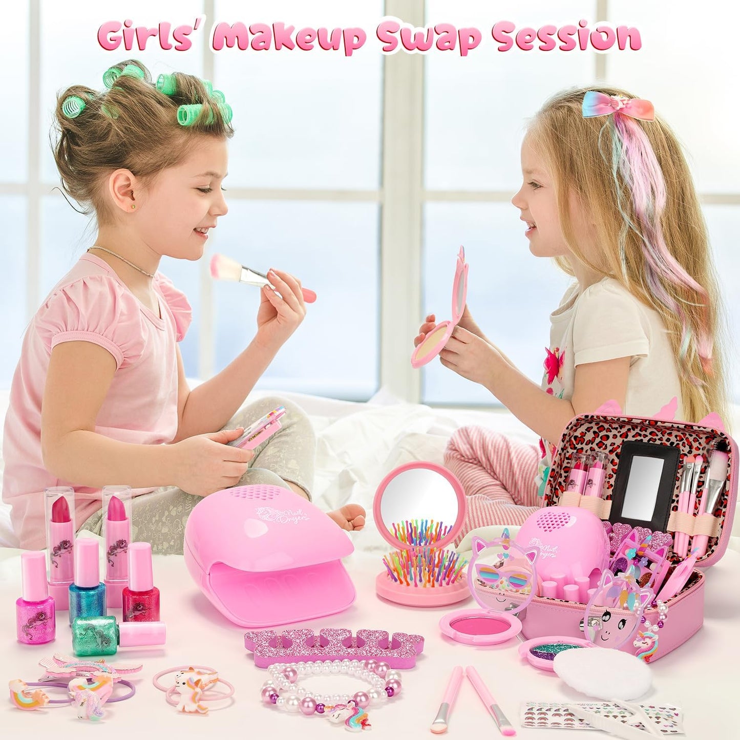 PERRYHOME Kids Makeup Kit for Girls, Kids Makeup Sets for Girls 5-8 Unicorn Washable Real Cosmetic Set Nail Polish Set, Toddler Birthday Gifts Princess Toys for 3 4 5 6 7 8 9 10 11 12 Year Old (Pink)