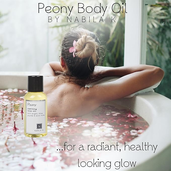 Peony Body Oil, Travel Size 2.4 oz Moisturize & Nourish with Argan & Coconut Oil - Vitamin C Enriched - Naturally Derived, Vegan-Friendly