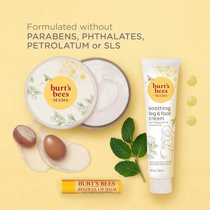 Burt's Bees Pregnancy Essentials Gifts Set, 3 Giftable Baby Shower Products & Must Have Baby Registry Items, Nourishing Skincare - Mama Belly Butter, Original Lip Balm, Leg & Foot Cream