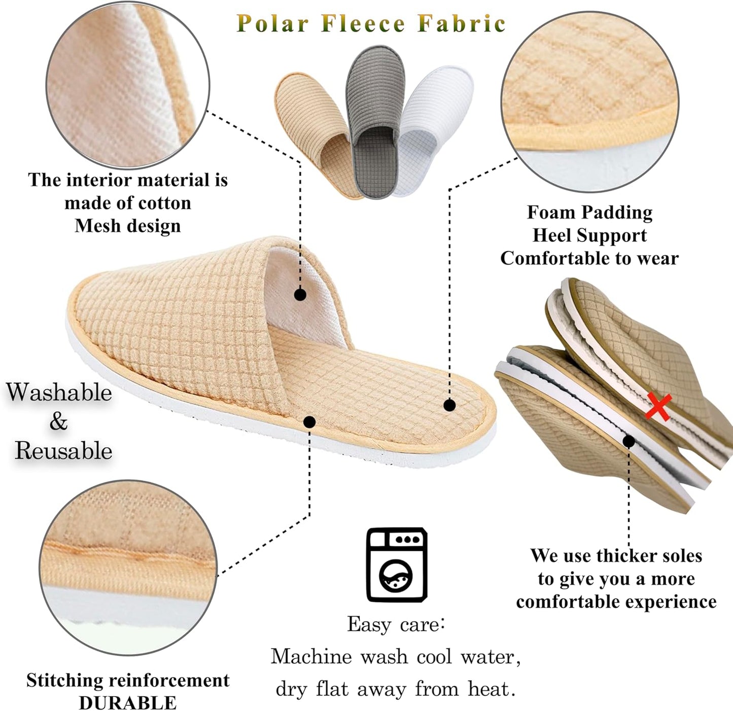 6-10 Pairs Spa Slippers, Non Slip Disposable Slippers For Guest, Washable Reusable, Which Can Be Used As Women Men, House, Indoor, Bathroom, Bedroom, Hotel, Bride Slippers