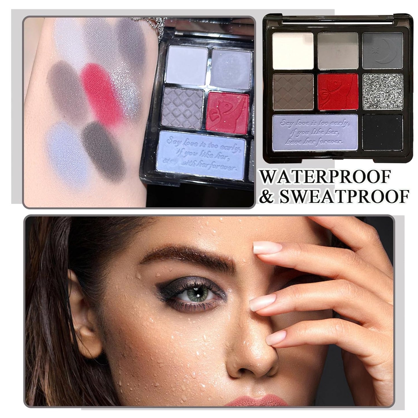 Black Grey Smoky Eyeshadow Palette,15 Colors Matte Shimmer Pigmented Eye Shadow Makeup Palette Set with 3 Eyeshadow Brushes,Glitter Eyeshadow Makeup Palette for Daily Halloween Goth Makeup(O)