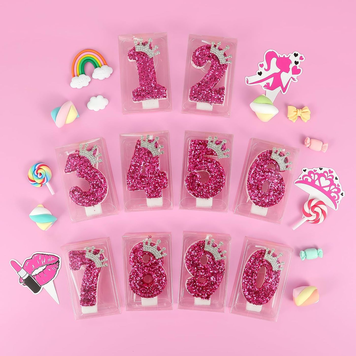 Hot Pink Birthday Candles Crown Number 6 Candle 6th Birthday Party Decorations Cake Topper Cupcake Decor for Anniversary Celebrations Supplies