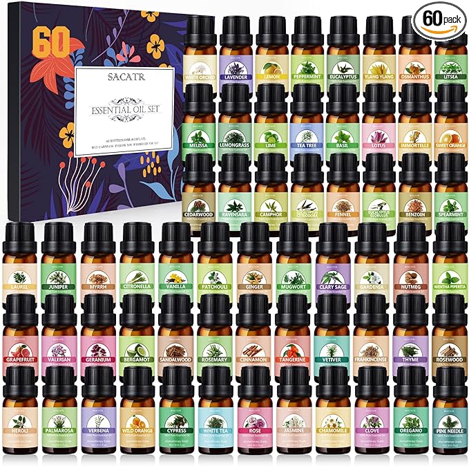 Essential Oil Set - Essential Oils - Pure Essential Oils - Perfect for Diffuser, Massage, Soap, Candle, Bath Bombs Making, 60x10ml(0.33fl.oz)