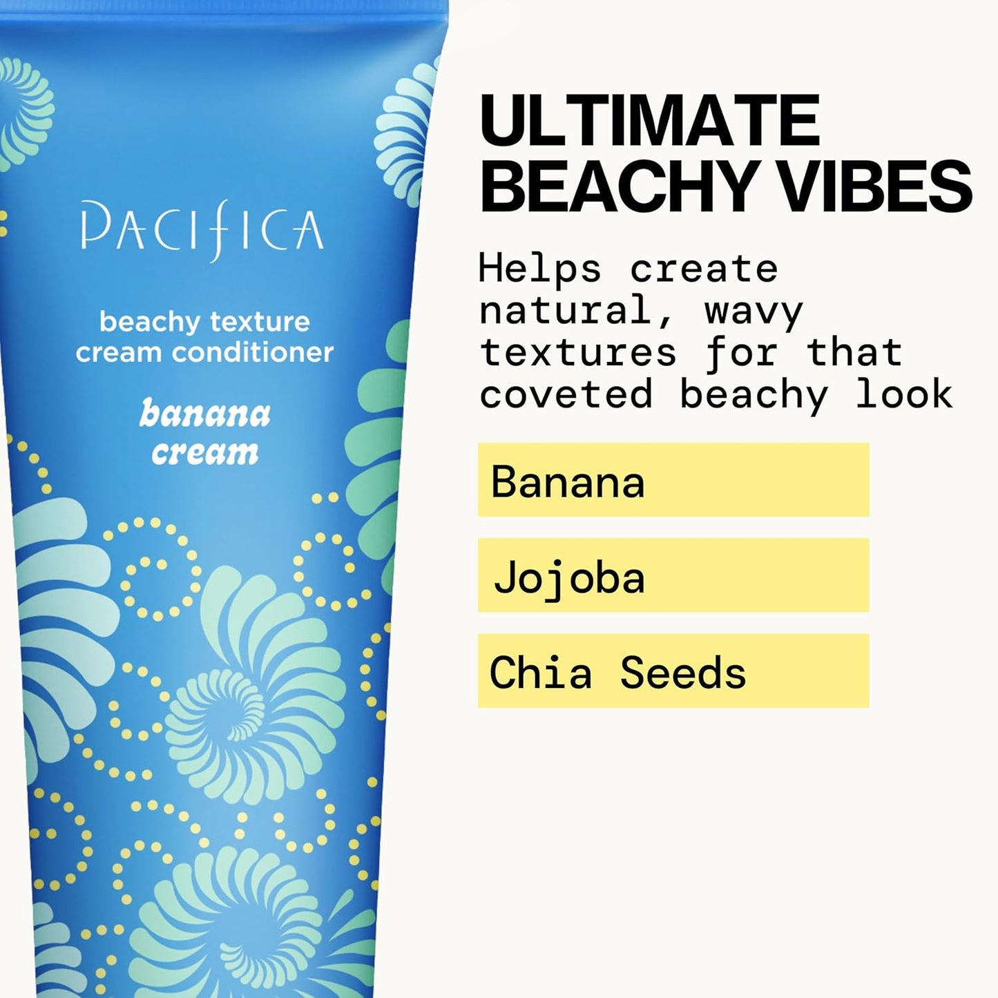 Pacifica Banana Cream Beachy Texture Conditioner – Texturizing Hair Treatment for Natural Beachy Waves, Hydrates & Adds Tousled Body, for All Hair Types Clean Beauty Vegan & Cruelty-Free, 8 Fl Oz