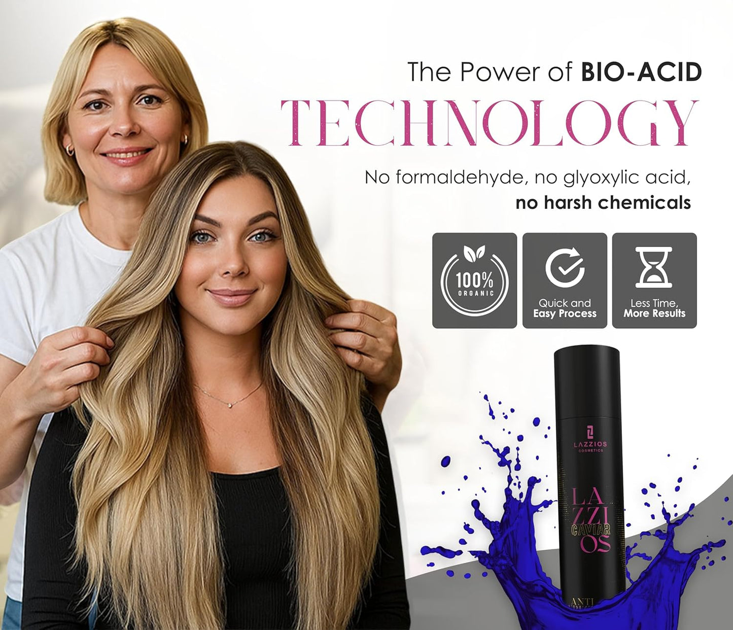 Lazzios Caviar Organic Hair Protein – Brazilian One-Step Straightening, Anti-Frizz Hair Formaldehyde-Free Organic Formula with Hyaluronic Acid, Keratin, Caviar, Macadamia & Argan Oil – 1 Liter