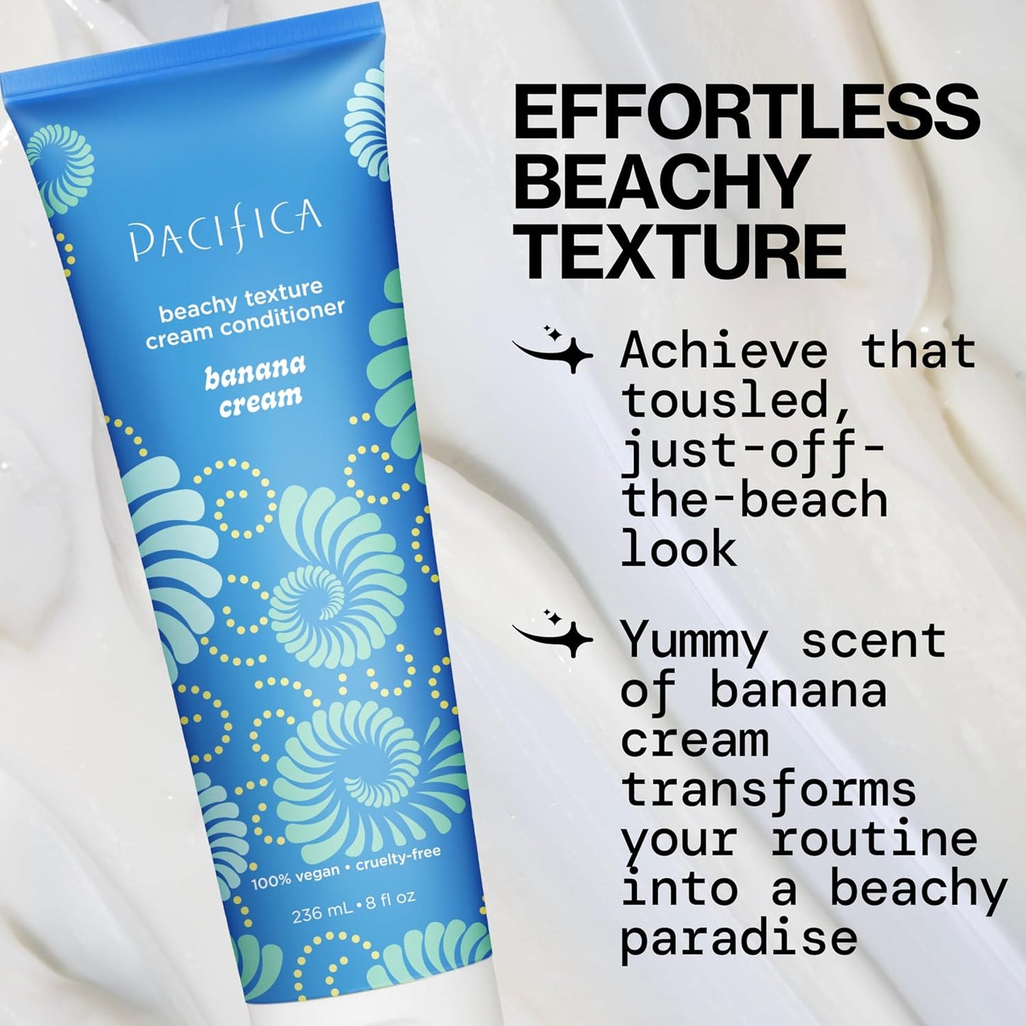 Pacifica Banana Cream Beachy Texture Conditioner – Texturizing Hair Treatment for Natural Beachy Waves, Hydrates & Adds Tousled Body, for All Hair Types Clean Beauty Vegan & Cruelty-Free, 8 Fl Oz
