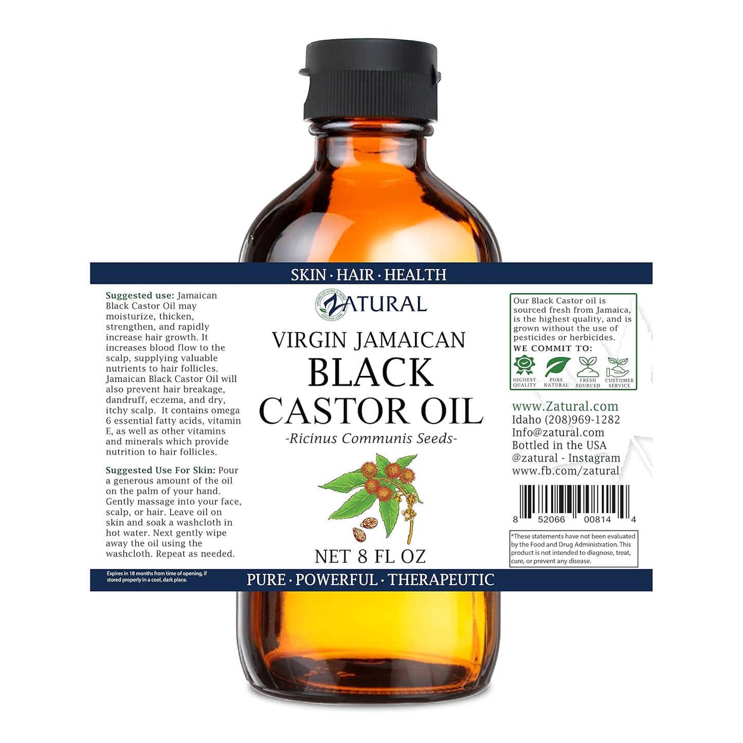 Zatural Black Castor Oil_100% Pure Tropic Jamaican Black Castor Oil (8 Ounce)