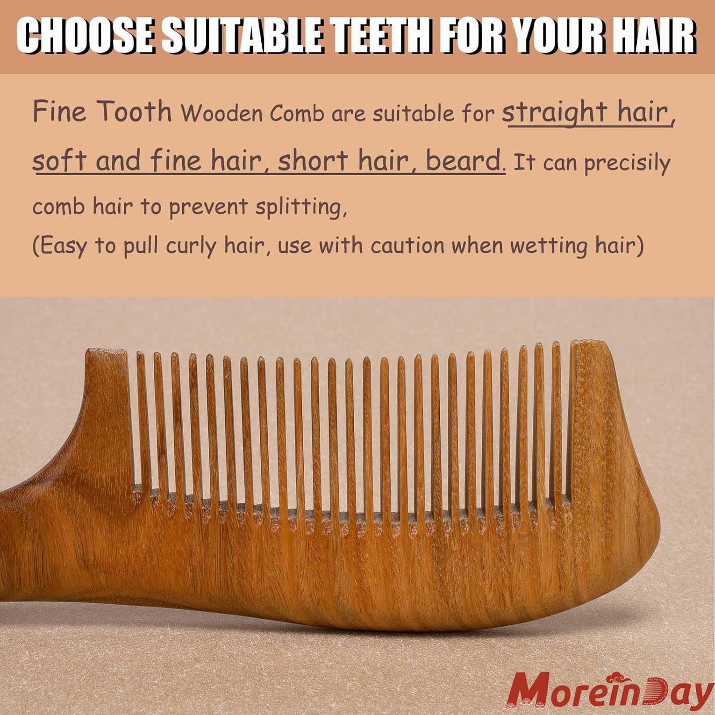 Wooden Comb for Women, Fine Tooth Comb for Thin Hair Growth - Green Sandalwood