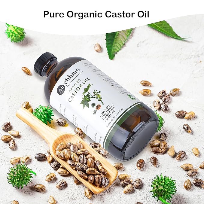Cold Pressed Castor Oil Organic Glass Bottle(16 Fl Oz),100% Pure &Hexane Free, Castor Oil for Hair Growth & Care, Thicker Eyelashes & Eyebrows,Castor oil pack & Moisturize Body Skin