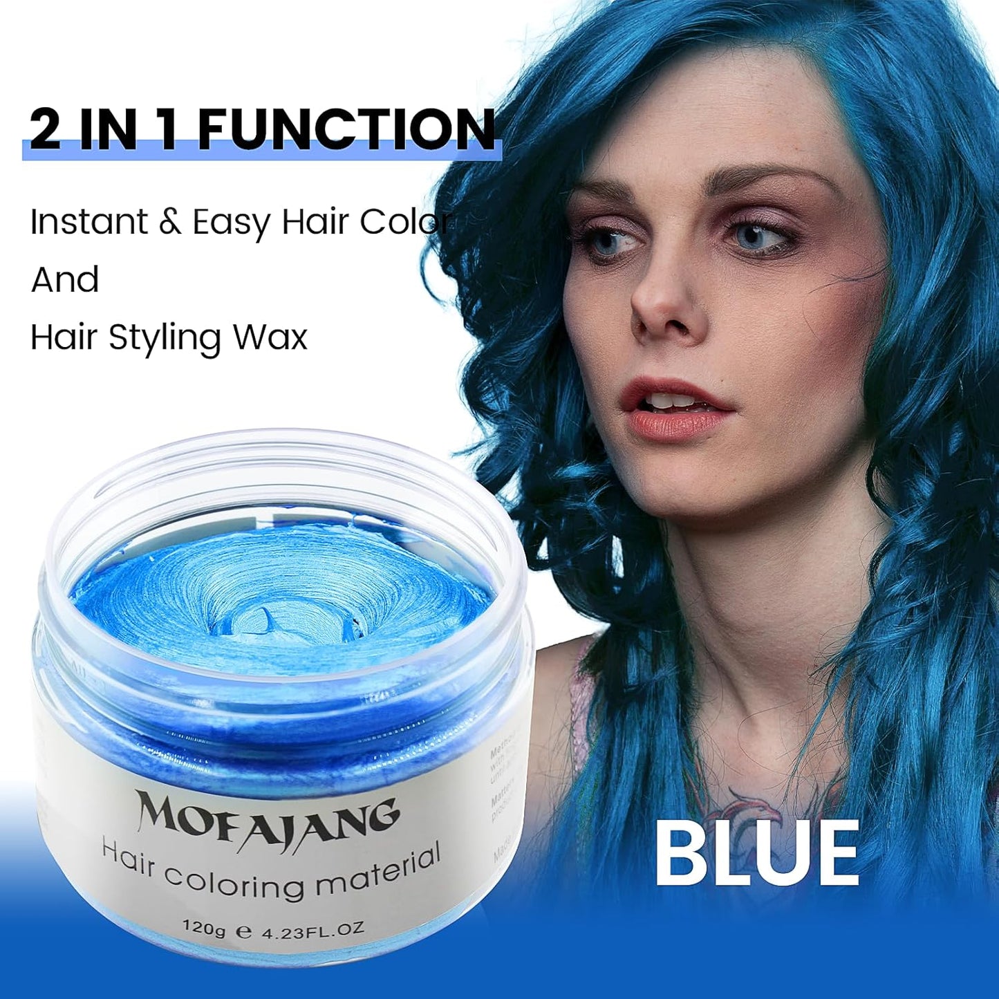 Blue Hair Color Wax Pomades 4.23 oz - Natural Hair Coloring Wax Material Disposable Hair Styling Clays Ash for Cosplay, Party (Blue)