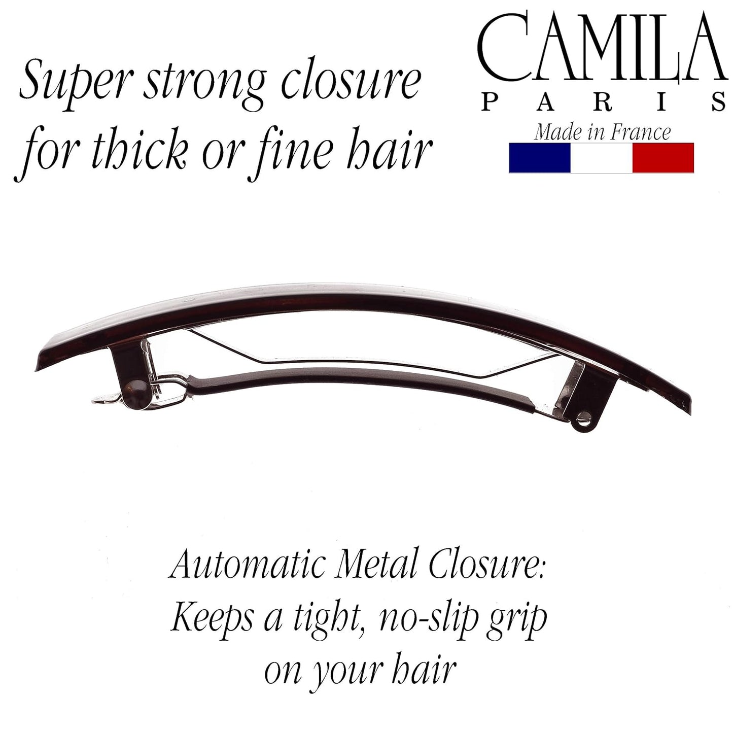 Camila Paris AD820 French Hair Barrette Clip for Girls, Black, Rubberized Metal Clasp, Strong Hold Grip Hair Clips for Women, No Slip and Durable Styling Girls Hair Accessories, Made in France
