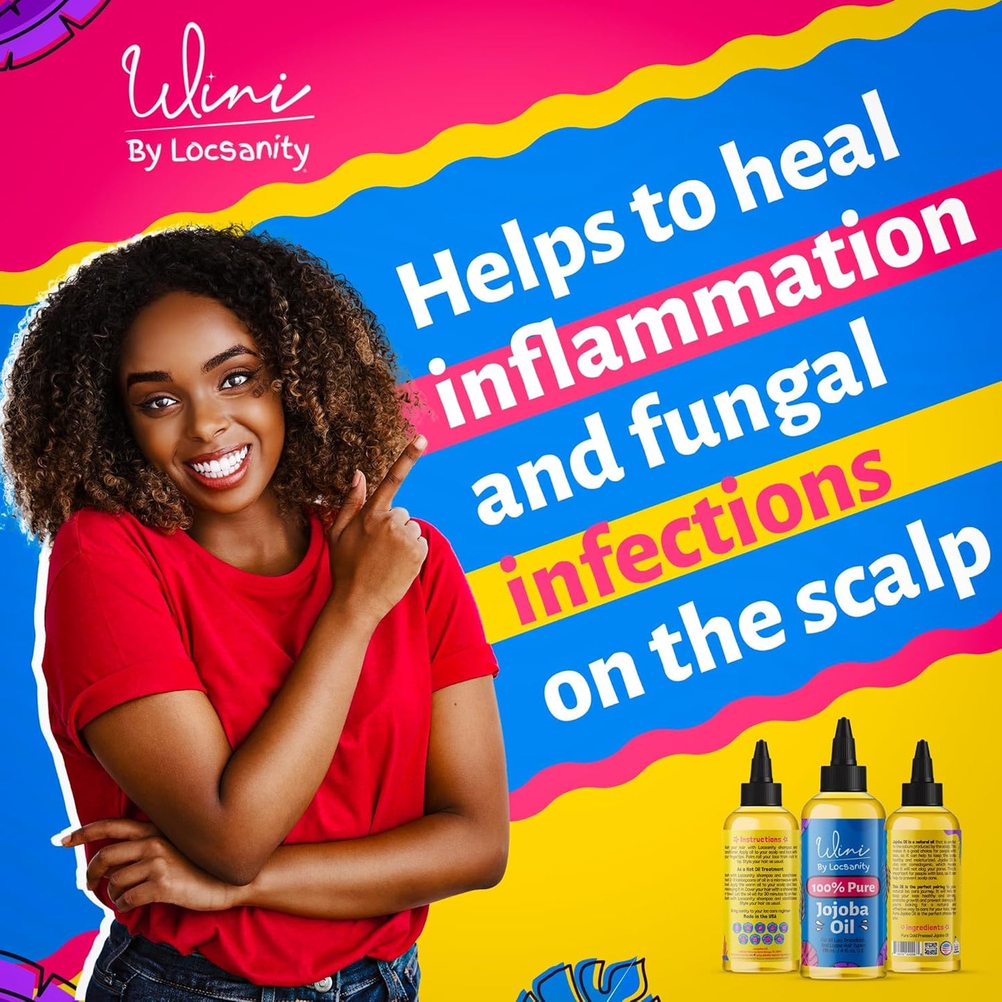 Locsanity Wini Pure 100% Jojoba Oil Organic Cold Pressed Unrefined Non-GMO - 4 fl oz: Moisturizing Face & Hair Oil for Growth, Skin Care, Strengthening & Nourishing