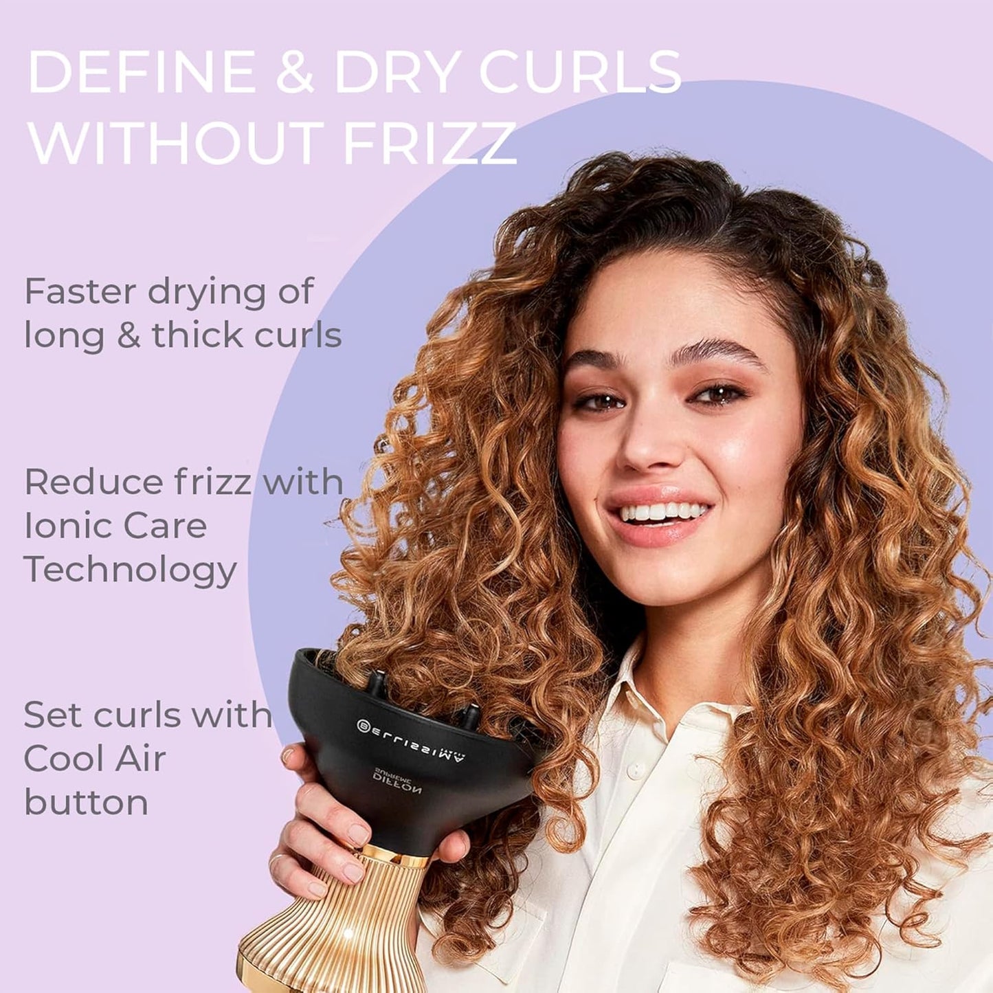Bellissima Diffon Supreme Diffuser & Curly Hair Dryer - XL Diffuser for Long Waves, Curls, Coils - Cool Button - Anti-Frizz Technology