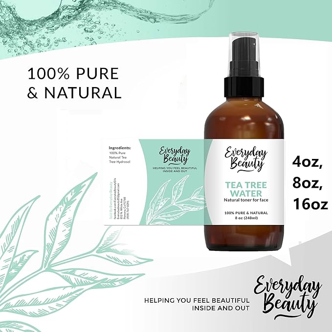 Tea Tree Water Facial Toner - All Natural Hydrating Spray Mist for Face and Hair - 100% All Natural Tea Tree Water Hydrosol 8oz with Fine Mist Cap