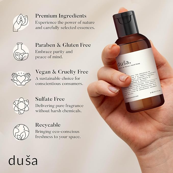 Dusa Santal Gift Set: Room Spray Santal Fragrance (2 oz), Premium Hydrating Hand Cream (2 oz), Soothing Hand Soap & Toile de Jouy Makeup Pouch – Ideal Luxurious Gift for Mothers Day