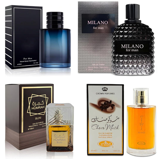 4-Piece Cologne for Men Includes Choco Musk/SE/Humrah Buni/Milano Scent of Woody, Spicy, Citrus & Aromatic eau de parfum Men Gift Set Each 100Ml for Daily Use