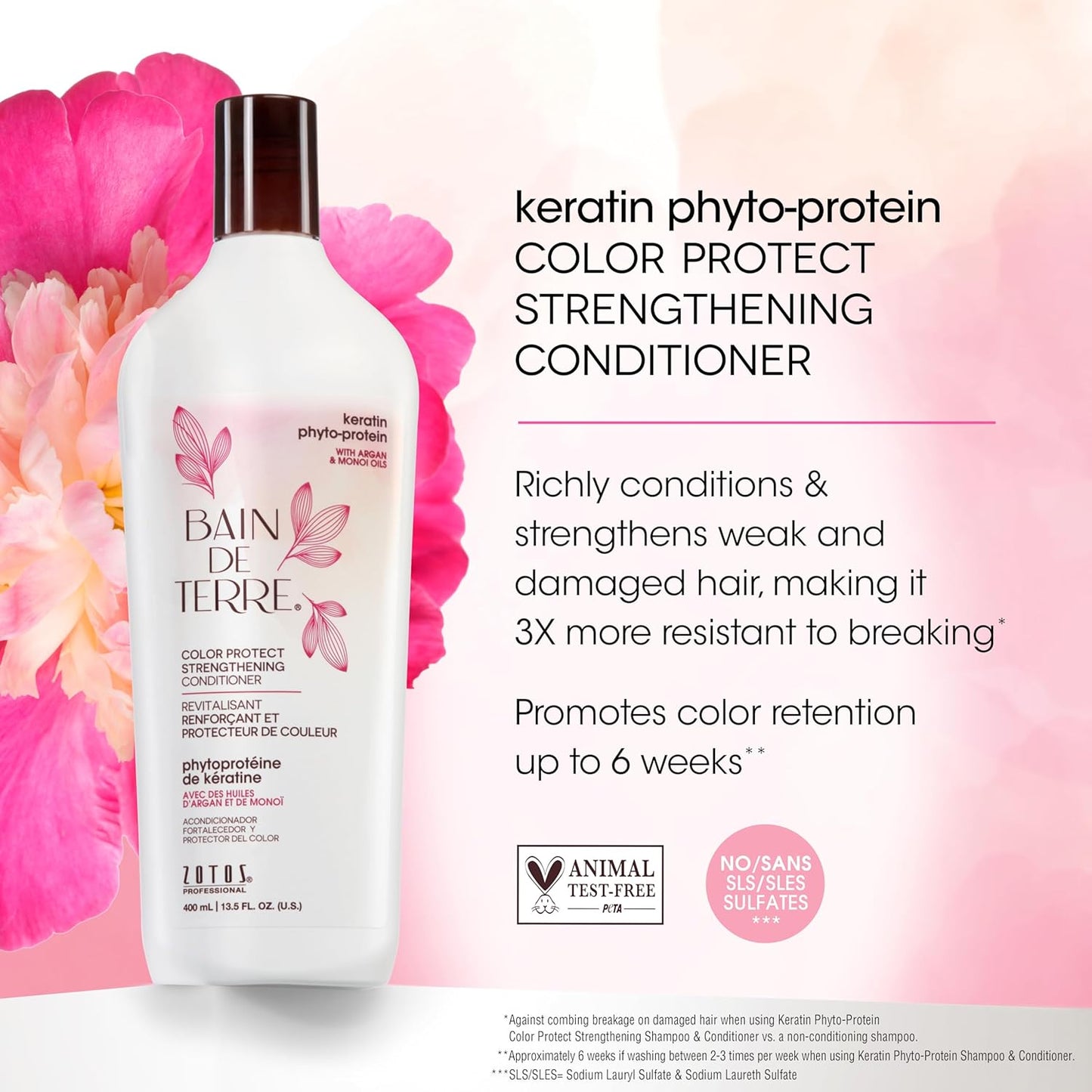 Bain de Terre Strengthening Shampoo and Conditioner Set | Keratin Phyto-Protein | Strengthens Weak & Fragile Hair | Paraben Free | Color-Safe | 13.5 Fl Oz