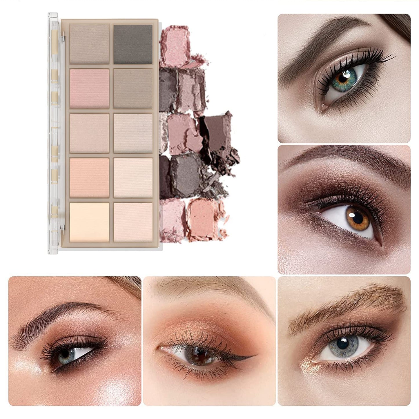 10 Colors Eyeshadow Palette Matte Naked Eye Shadow Makeup,High Pigmented, Naturing-Looking, Ultra-Blendable,Long Lasting High Pigment Nude Eyeshadow with 3 Eyeshadow Brush(Cement color)