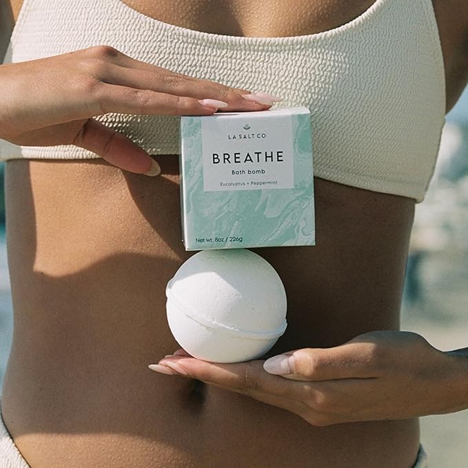 Breathe Bath Bomb, 8 OZ - Large, Handmade with Natural Ingredients, Mineral-Rich Himalayan Salt, Cruelty-Free, Made with Pure Therapeutic Grade Essential Oils
