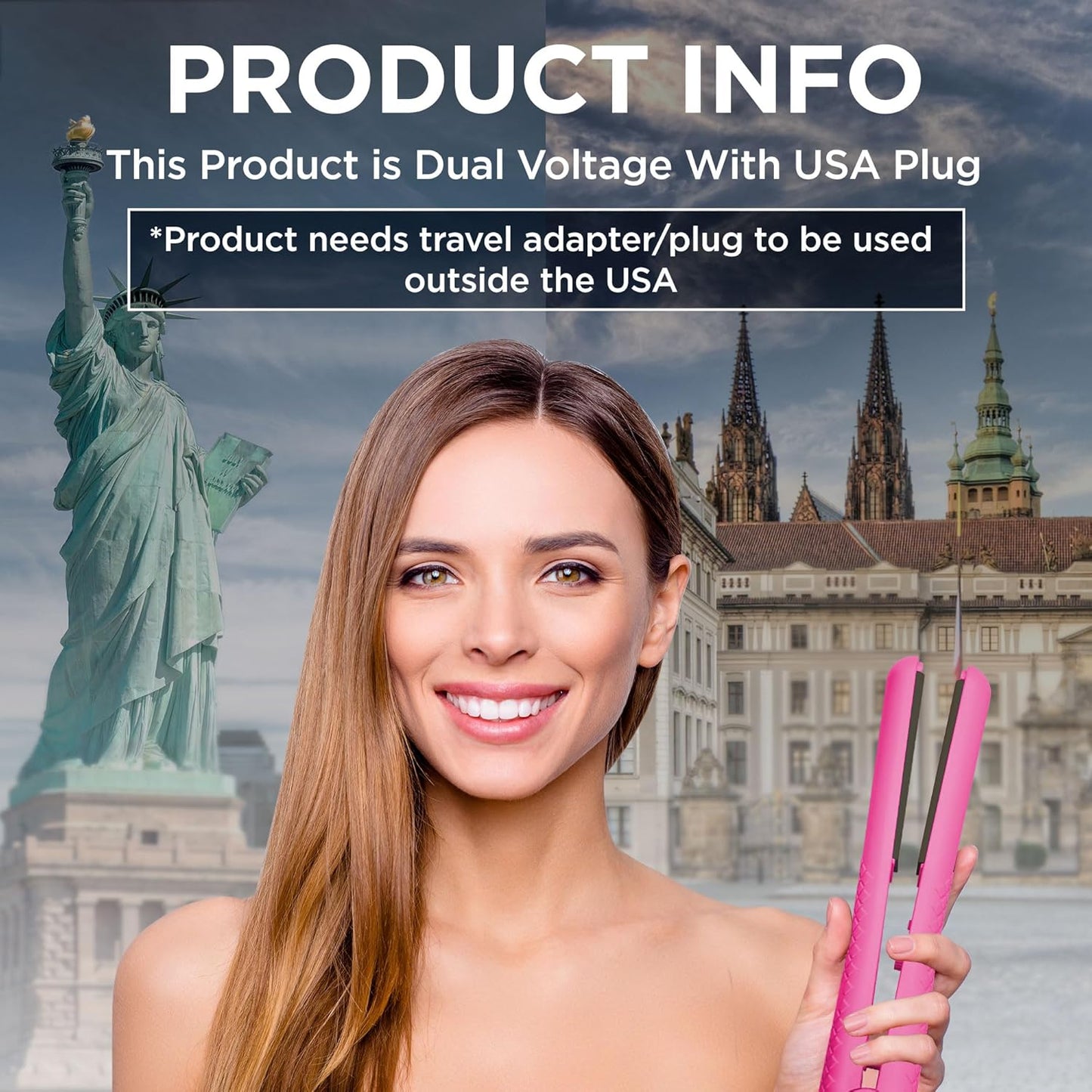 Herstyler Colorful Seasons Flat Iron - Travel Friendly Dual Voltage Flat Iron 1.25 inch - Ceramic Dual Voltage Hair Straightener - Pink Straightening Iron with Negative Ion Technology to Fight Frizz