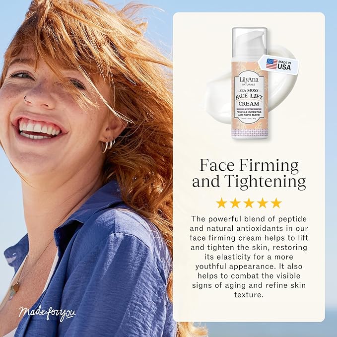 LilyAna Naturals Bakuchiol Face Lift Cream with Sea Moss and Peptide Complex - Face Cream for Women - Moisturizing and Lifting Facial Cream - Anti-Aging Overnight Moisturizer - Made in the USA - 1 oz