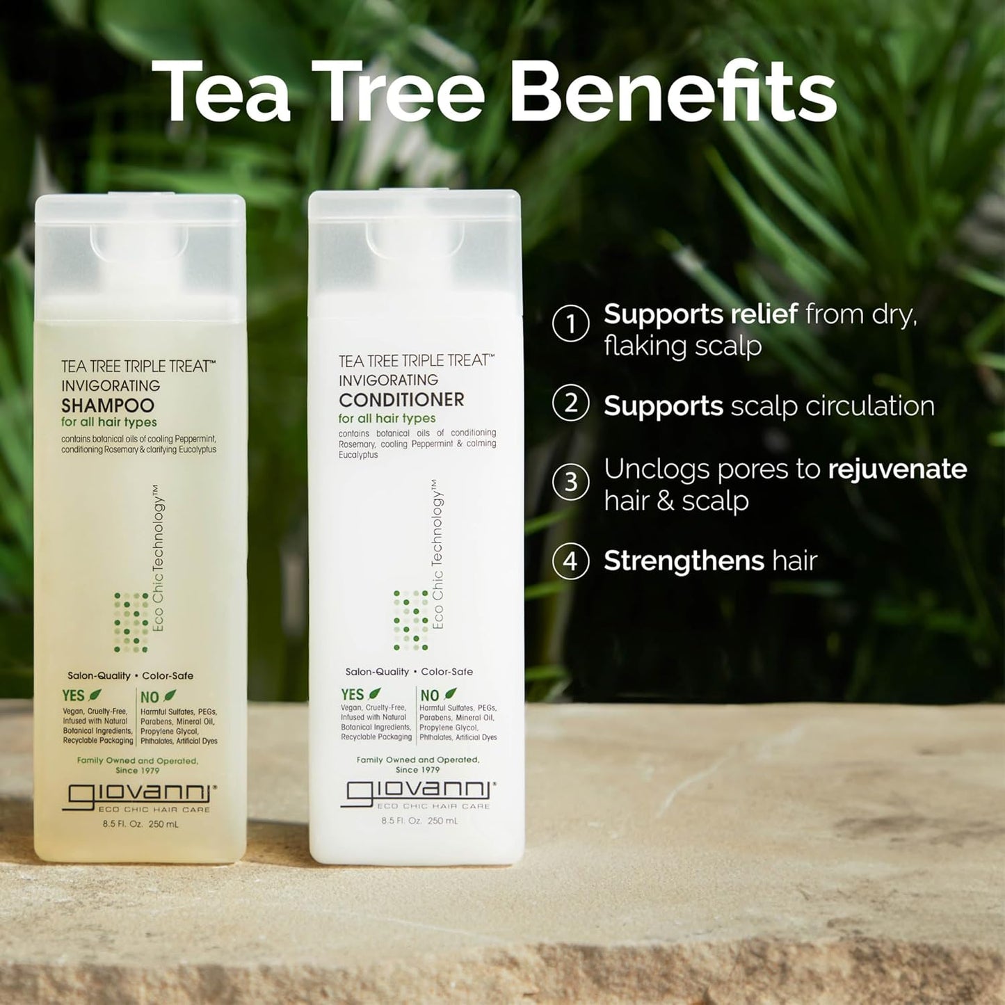 GIOVANNI Tea Tree Triple Treat Invigorating Shampoo & Conditioner Set - Cooling Peppermint, Eucalyptus, Rosemary, Helps Dry, Flaky Scalp, Salon Quality, Vegan, Cruelty Free, Paraben Free - 24 oz Each