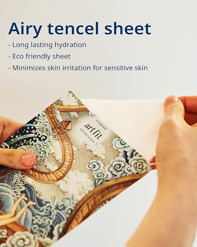 Art Fit Moisture Calming Mask Sheet - Korean Ceramide Hydrating Instantly Soothing Facial Mask for Dry Skin - Replenish and Restore Skin - Aroma Theraphy Skincare - 5 sheets