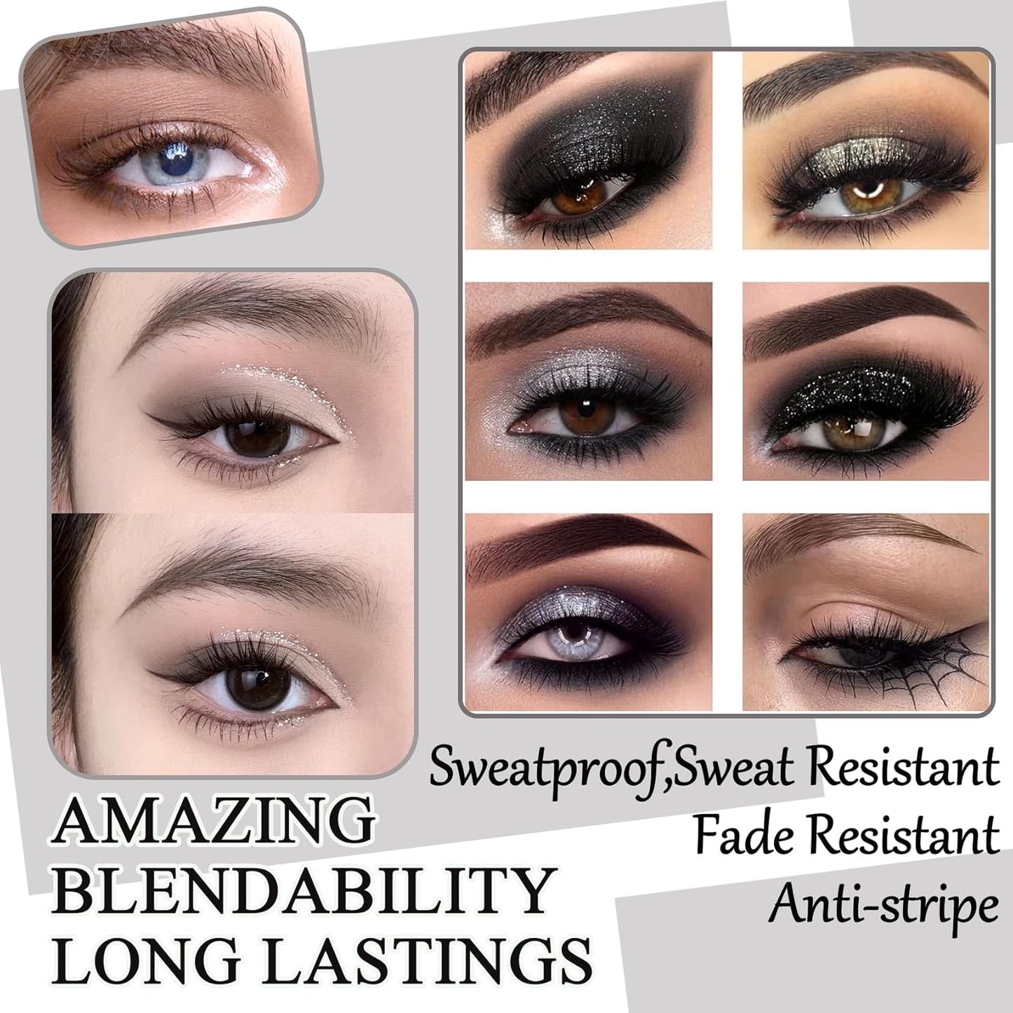 Black Grey Smoky Eyeshadow Palette,15 Colors Matte Shimmer Pigmented Eye Shadow Makeup Palette Set with 3 Eyeshadow Brushes,Glitter Eyeshadow Makeup Palette for Daily Halloween Goth Makeup(E)