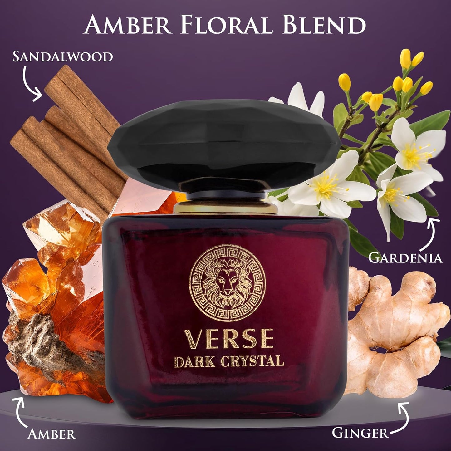 Verse Dark Crystal for Women 3.4fl Oz - Top Notes of Spicy Ginger & Cardamom with Pepper - Floral Tones of Orange Blossom & Creamy Coconut - Oriental Aroma with Warm & Musk - Elegant 100ml Bottle