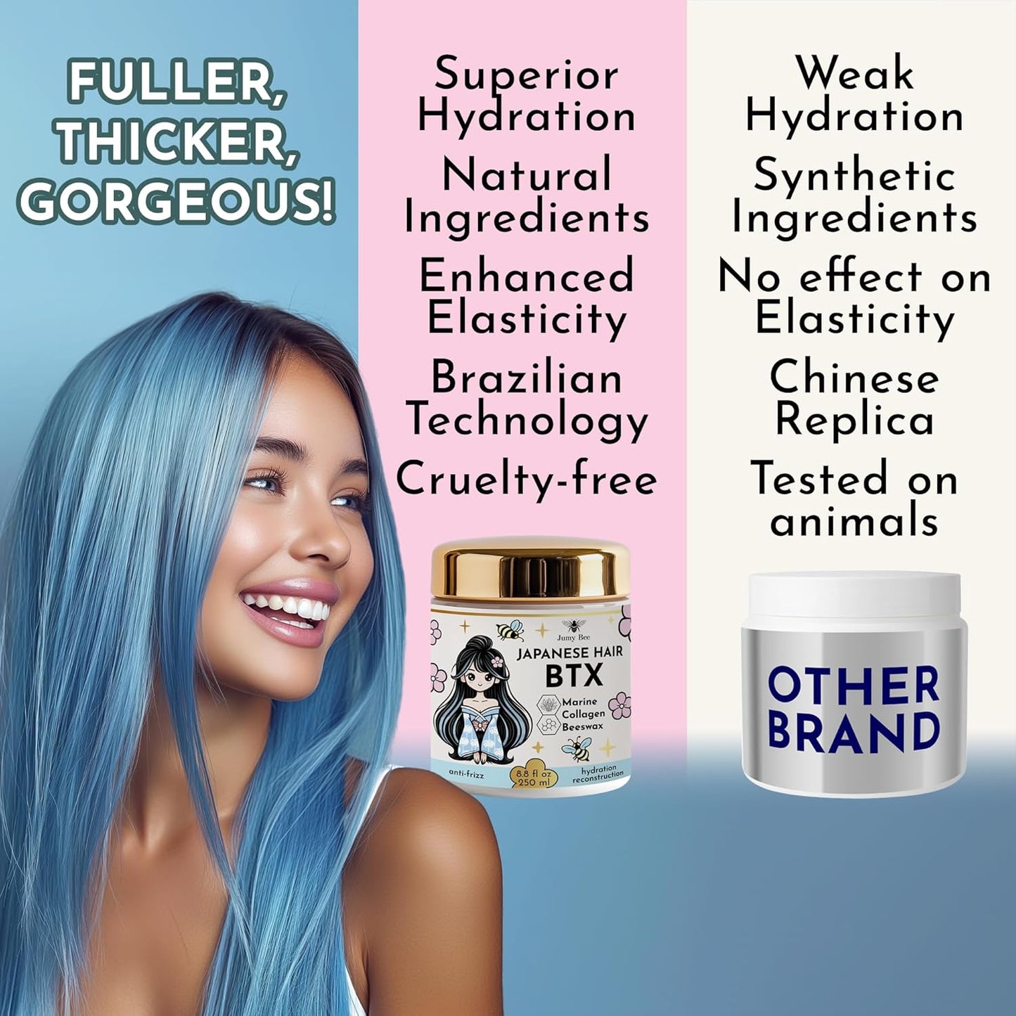 HAIR MASK FOR DAMAGED HAIR TREATMENT Japanese BTX - 8.8 oz Collagen & Keratin Treatment with Beeswax & Seaweed, Intense Hydration, Anti-Frizz,Formaldehyde-Free,Protein Coating for Dry and Damaged Hair