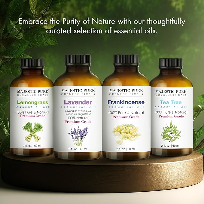 MAJESTIC PURE Peppermint Essential Oil with Glass Dropper | 100% Pure and Natural Peppermint Oil | Premium Grade Essential Oils for Diffusers, Skin, Aromatherapy, Massage | 2 Fl Oz