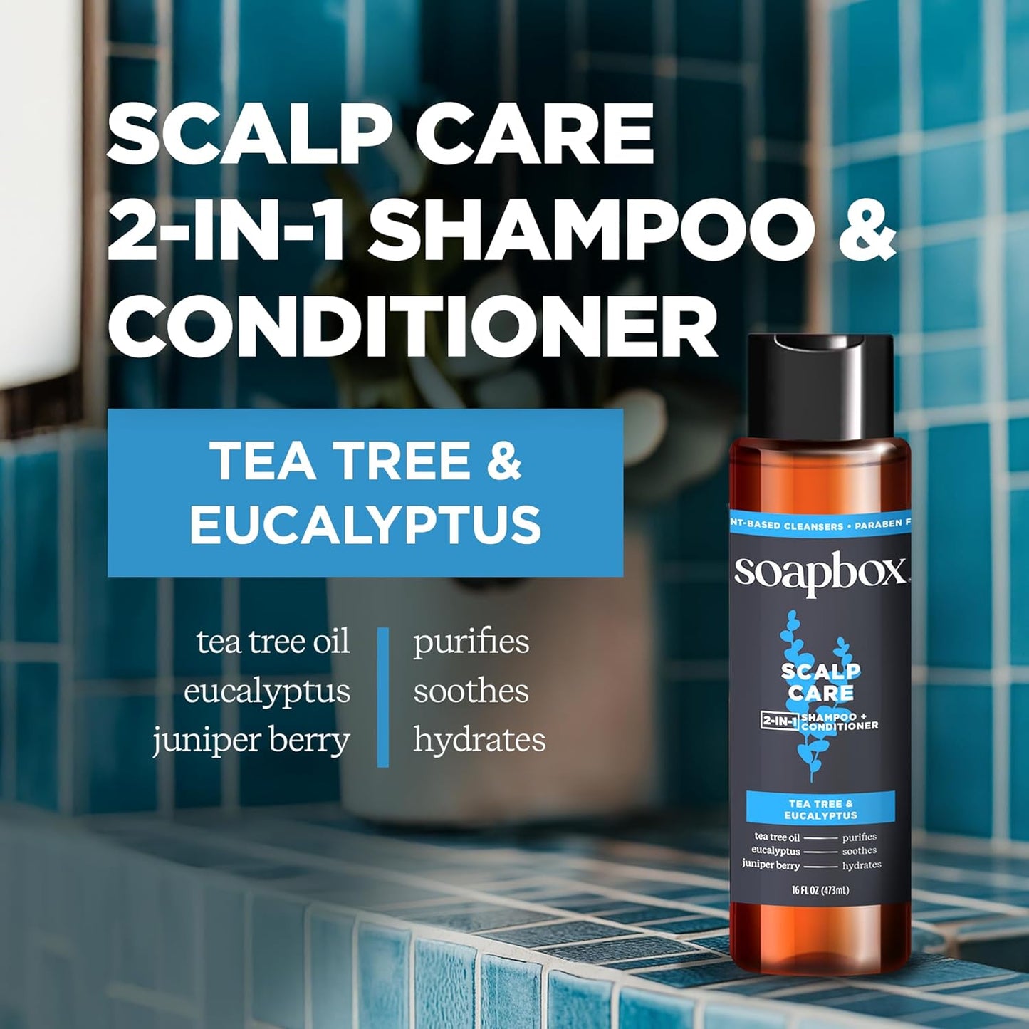 Soapbox Men's Scalp Care 2 in 1 Shampoo and Conditioner For Men, Natural Mens Shampoo and Conditioner, Tea Tree & Eucalyptus, 16oz