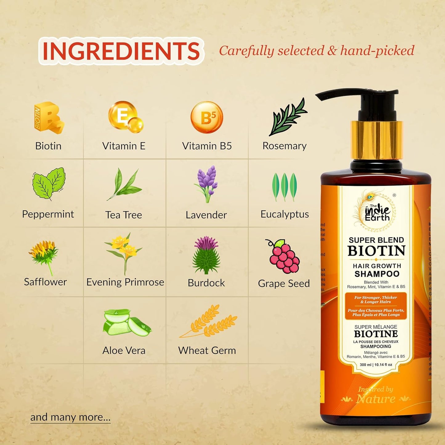 Rosemary Mint Biotin Hair Growth Shampoo for Stronger, Thicker & Longer Hairs with Vitamin E and B5 | Hair Growth Shampoo for Healthy Hairs, Contains NO SLS, NO SLES, NO PARABENS 300 mL