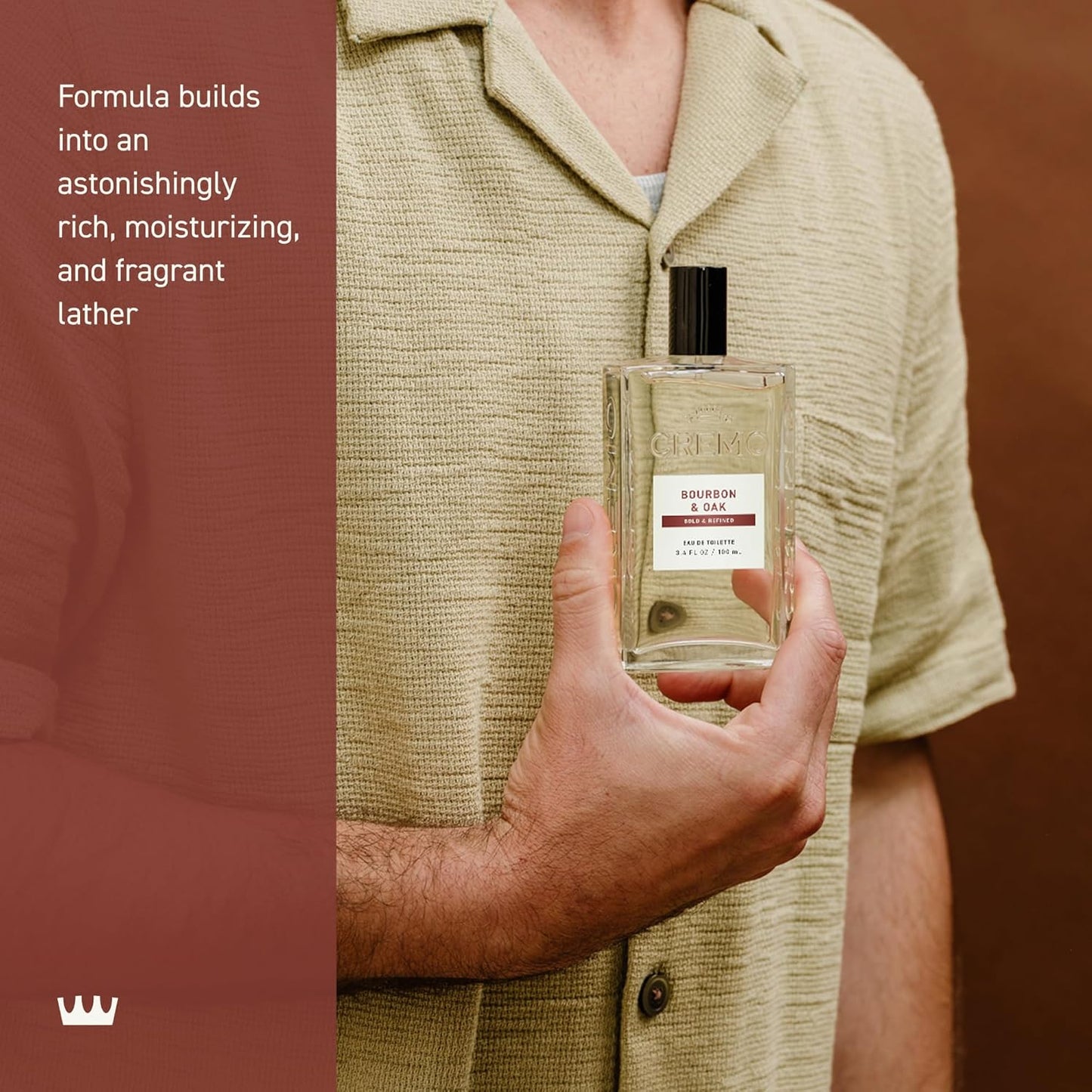 Cremo Cologne For Men - Bourbon & Oak Mens Cologne Spray, A Sophisticated Blend of Distiller’s Spice, Fine Bourbon and White Oak, Multi-Layered Signature Men's Fragrances, 3.4 Fl Oz