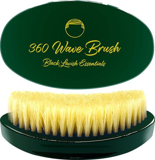 360 Wave Brush, Build Deeper Waves, Soft & Hard Boar Bristle Curved Brush, Black Lavish Essentials Signature (Emerald Green, Soft)
