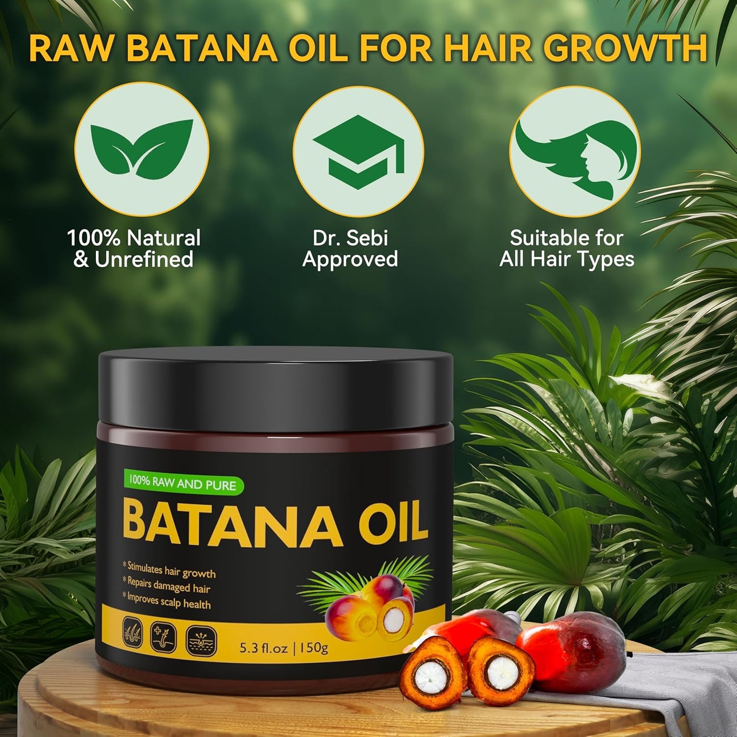 Veakoo Raw Batana Oil for Hair Growth, 100% Natural Pure, Dr. Sebi Organic Batana Oil from Honduras, Unrefined Hair Growth for Women Men, Prevent Hair Loss, Repair Damaged Hair, Nourish Scalp 5.3 oz